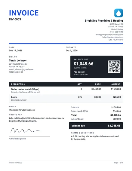 The invoice in the Bold design