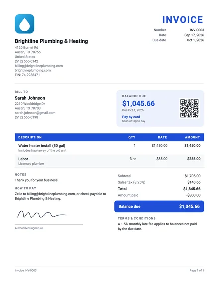 The invoice in the Classic design